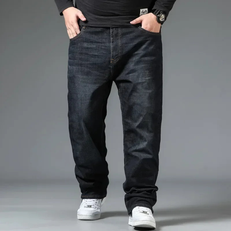 Mens Large Size Black Jeans 10XL Oversize High Waist Loose Trousers Husband Plus Size Loose Denim Trousers Blue Male Denim Pants 241230