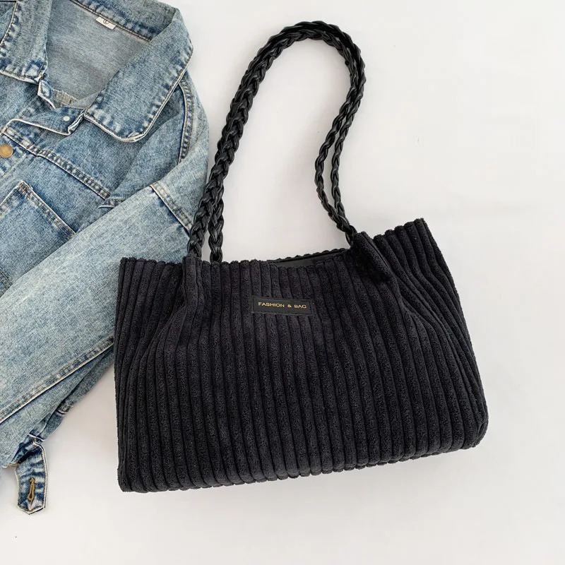 Women Corduroy Tote Bag For Leisure And Artistic High-capacity Casual Shopping Bag For School Work Shopping 250102