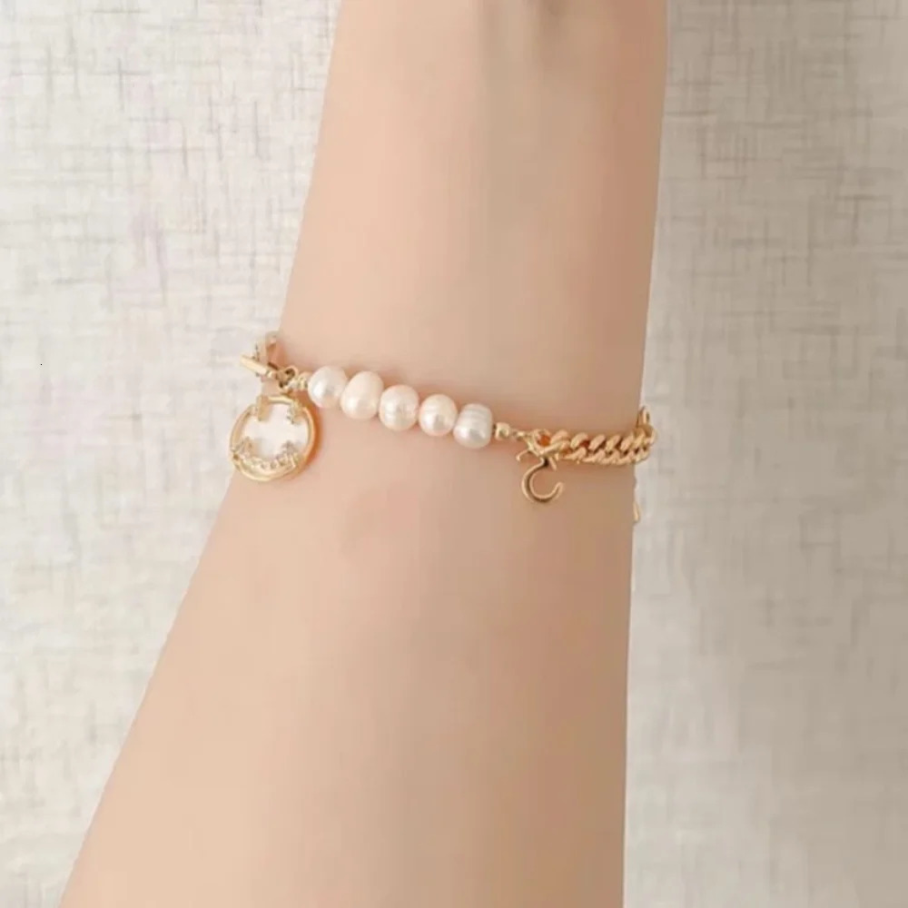 French vintage smiling face freshwater pearl bracelet a numbered inspired jewelry gift for girlfriends. 250102