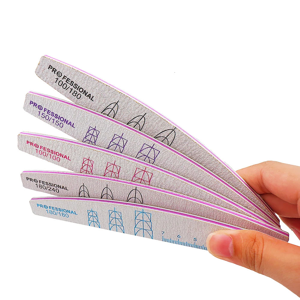 Nail File Buffer 100180240 Grit Half Moon Files Double Side Sandpaper Sanding Grinding Gel Polish Manicure Tool 241230