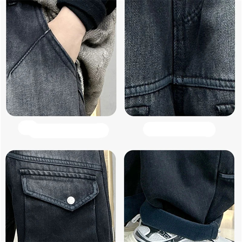 Korean Style Kids Boy Winter Corduroy Baggy Jeans Pants With Pocket Child Loose Style Insulated Denim Trousers For Teenager 4-13 250103