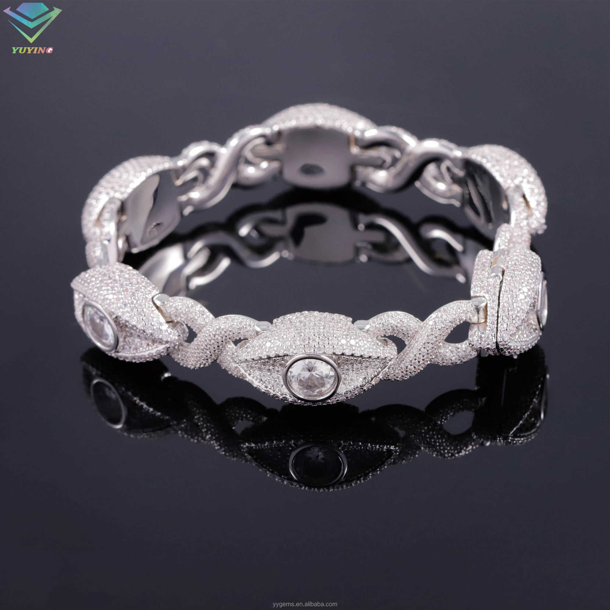 Yu Ying catch eye pass diamond test excellent moissanite diamonds infinity link bracelet 925 silver cuban chain jewelry bracelet