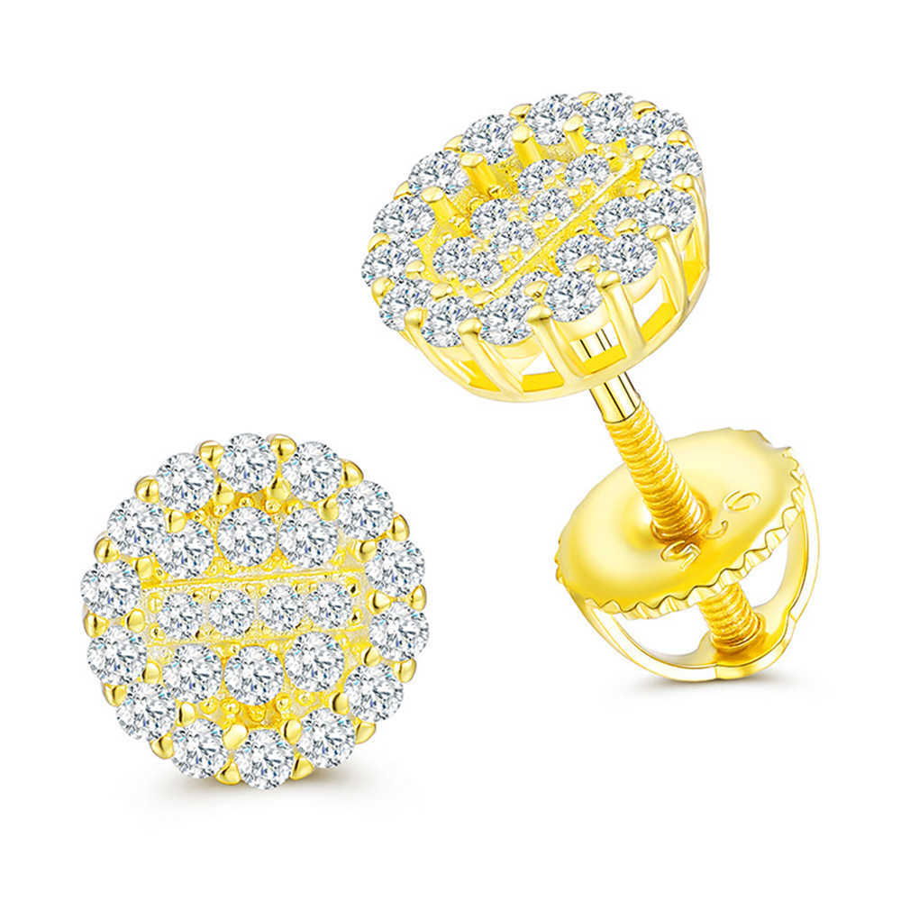 Round Moissanite Earrings For Women S925 Silver Iced Out Ear Studs Pass Tester Hip Hop Jewelry Round Moissanite Earrings