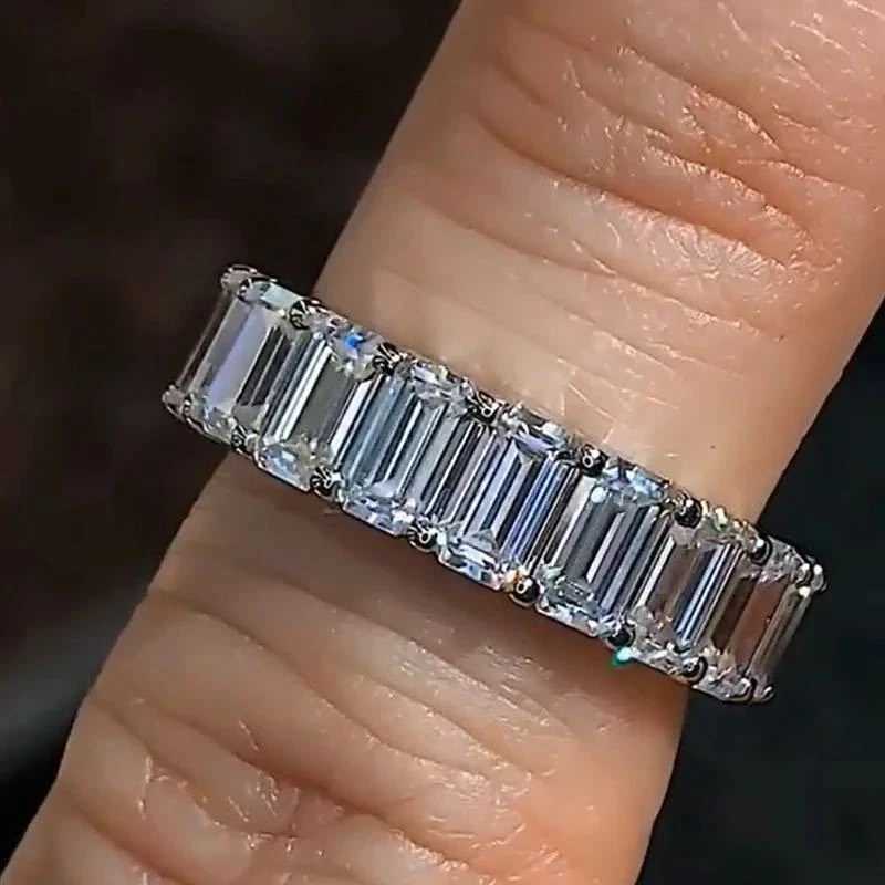 Eternity 925 Sterling Silver Engagement Wedding Band Rings for Women Bridal Emerald cut Diamond Promise Party Jewelry GiftXJ250514