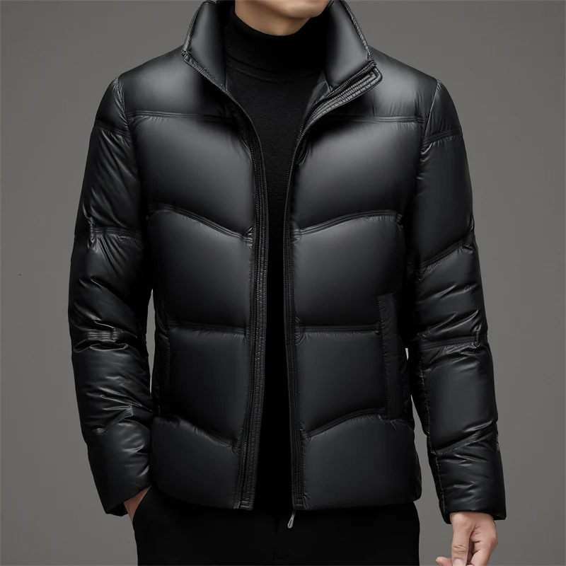 Winter Mens Bright Black Gold Duck Down Jacket with Thickened and Warm Duck Down Content of 90% 250102