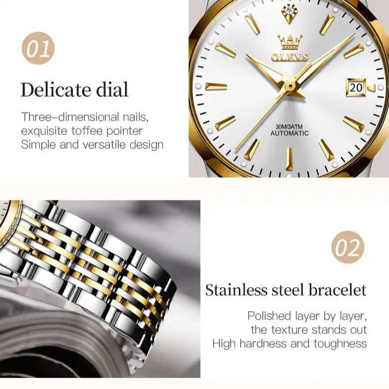 OLEVS Automatic Mechanical Womens Date Waterproof Luminous Stainless Steel Luxury Elegant Bracelet Womens Set Gift W250104