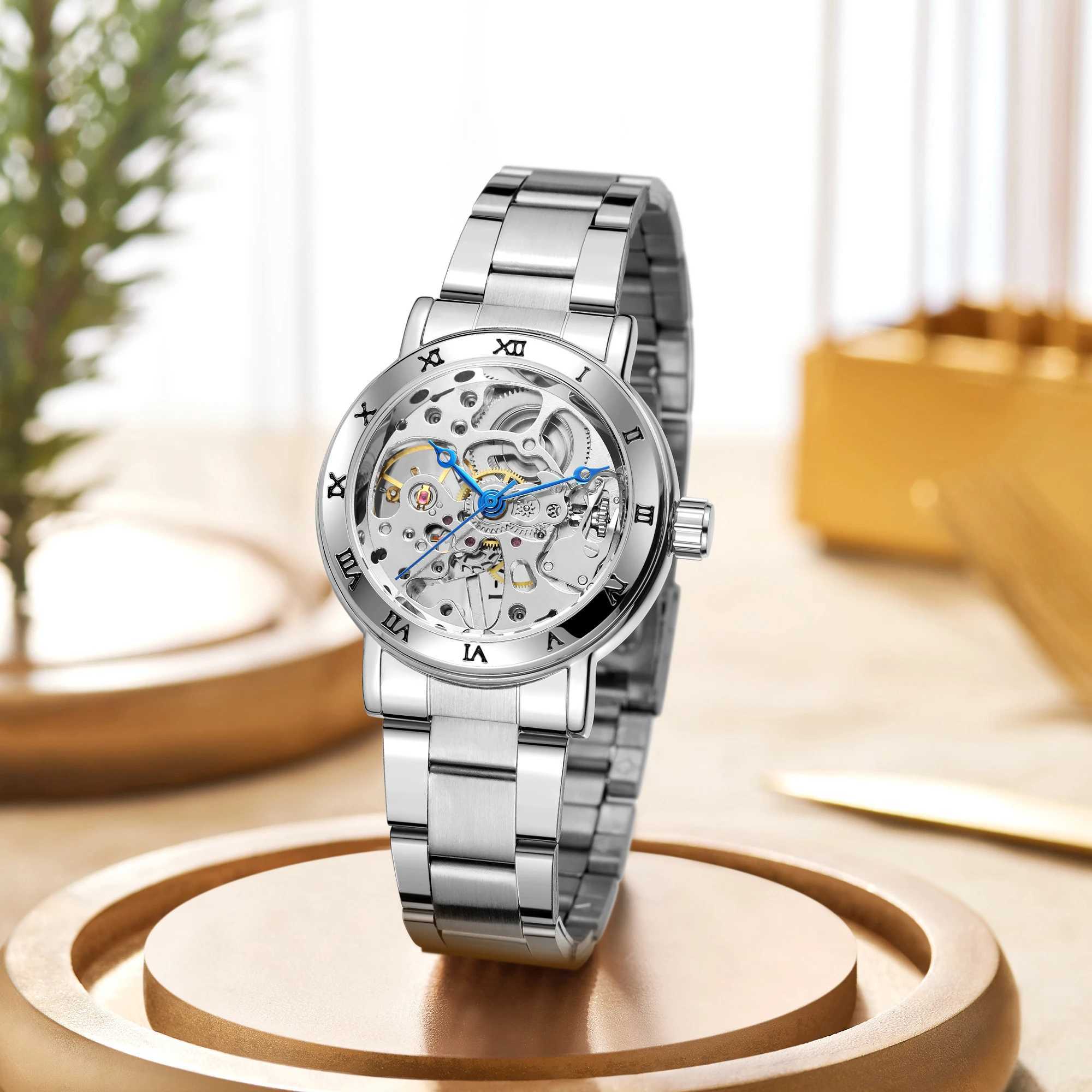 Winners Fashion Busin Mechanical for Women Luxury Brand Elegant Womens Stainless Steel Str Neutral W250104