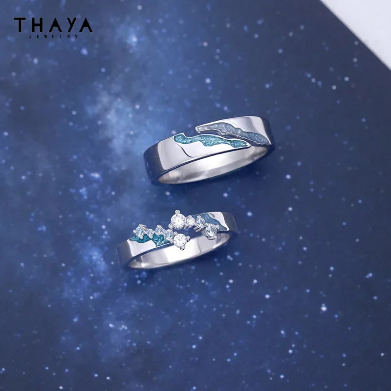 Thaya Real 100% S925 Sterling Silver Couple Ring Classic Crystal Rings for Women Jewelry For Wedding Engagement Jewelry 250103