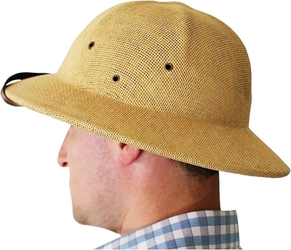 100% Straw Helmet Pith Sun Hat Summer Men Vietnam War Army Hat Dad Boater Bucket Hats Safari Jungle Miners Cap 250103