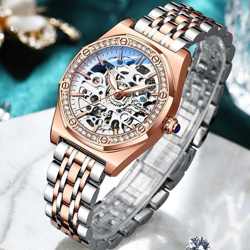 CHENXI New Womens Automatic Mechanical Luxury Brand Elegant Womens Watch Rose Gold Stainless Steel Waterproof Watch W250104
