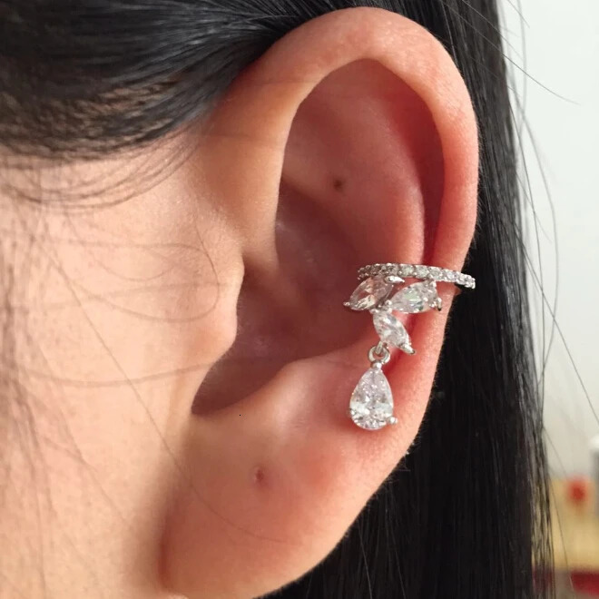 single left ear wearing flower water drop cubic zironia ear cuff clip for women bijoux accessories brincos 250103