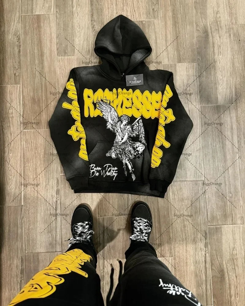 Colorful Angel Letter Printed Hoodie Womens American Fashion Versatile Sweatshirts vintage y2k baggy Casual Oversized Tops 250103