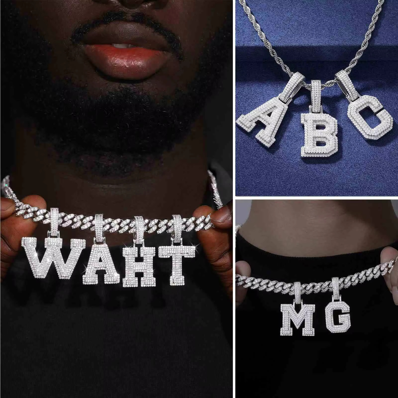 Wholesale Pass Dia Tester Moissanite A-Z Initial Sterg Sier Iced Out Jewelry Hip Hop Letter Pendant For Men