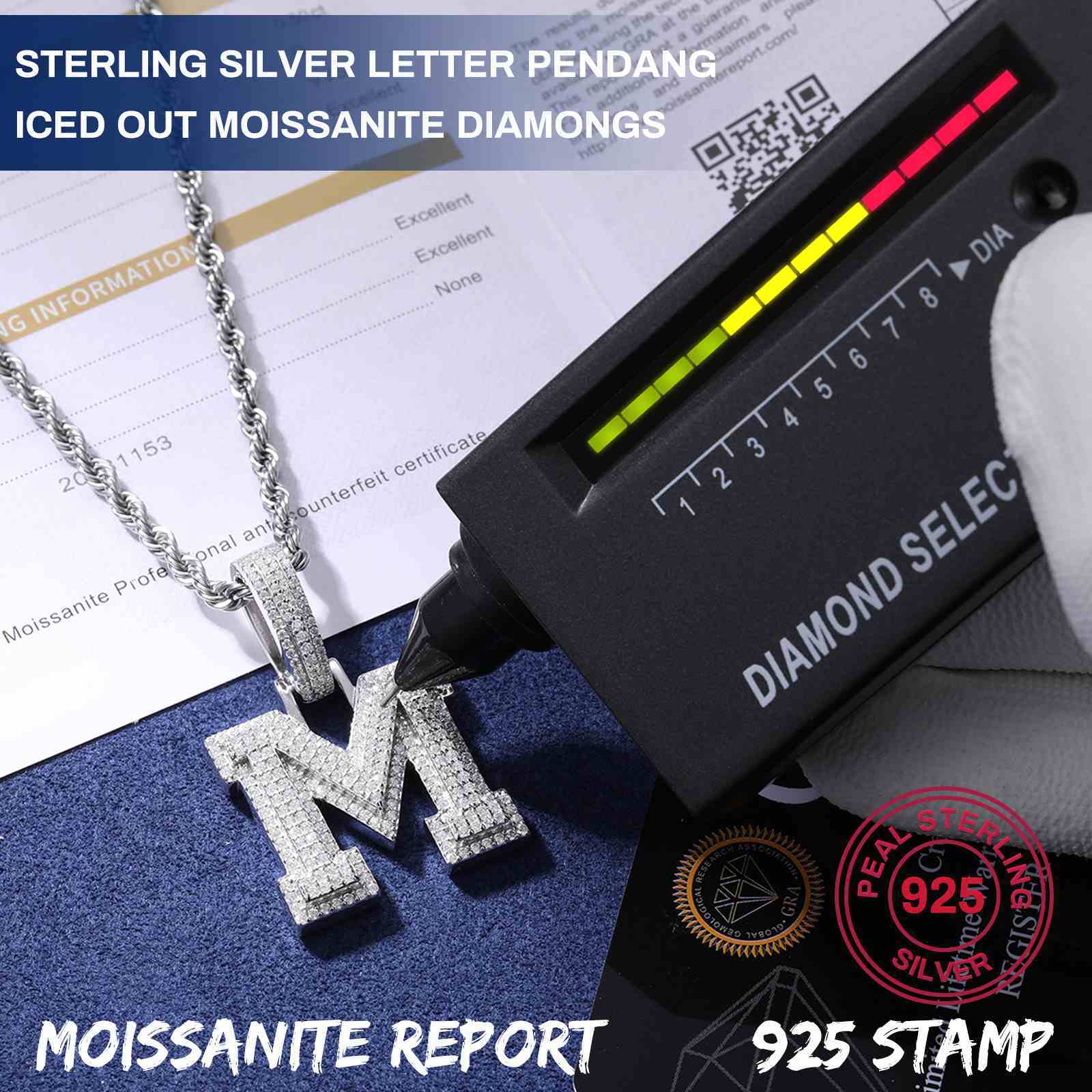 Wholesale Pass Dia Tester Moissanite A-Z Initial Sterg Sier Iced Out Jewelry Hip Hop Letter Pendant For Men