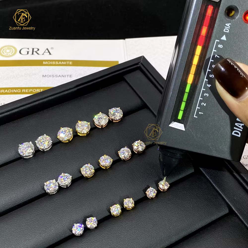 Classic 8mm 2CT Mossanite Earrings Screw Back Jewelry Sterg Sier VVS Moissanite Dia Ear Stud For Men Women