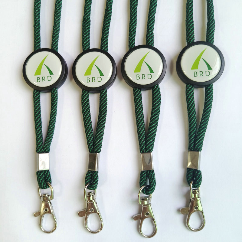 Factory Custom Epoxy Logo Badge Round Rope Neck Lanyard Adjustable Polyester Cord Strap