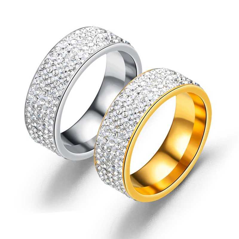 Hot Sale Vintage Retro Style Steel Ring for Women 5 Row Clear Crystal Jewelry Fashion Stainl Steel Engagement Wedding RingsXJ250104