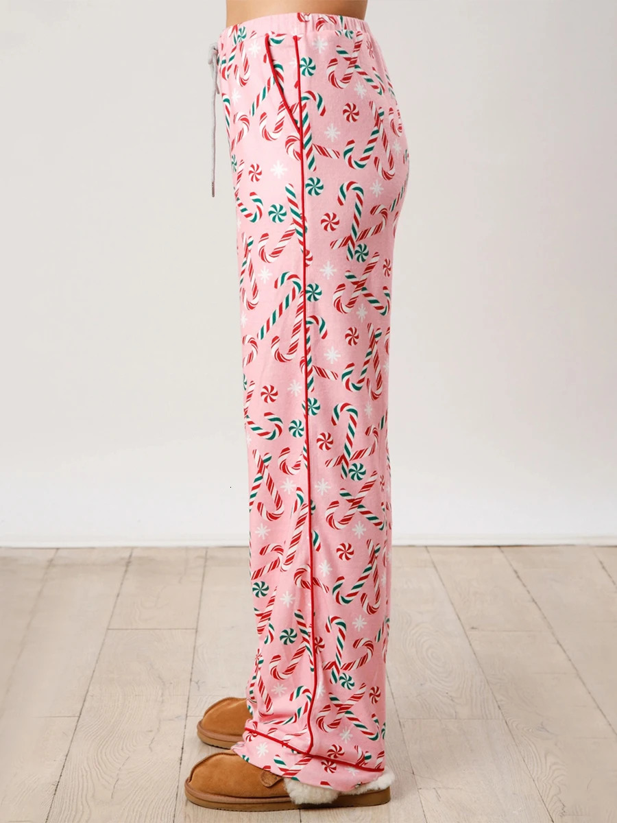 Women s 2 Piece Lounge Set Long Sleeve Reindeer Christmas Tree Print Shirt Flared Pants Pajama Sets for Sleepwear 250103