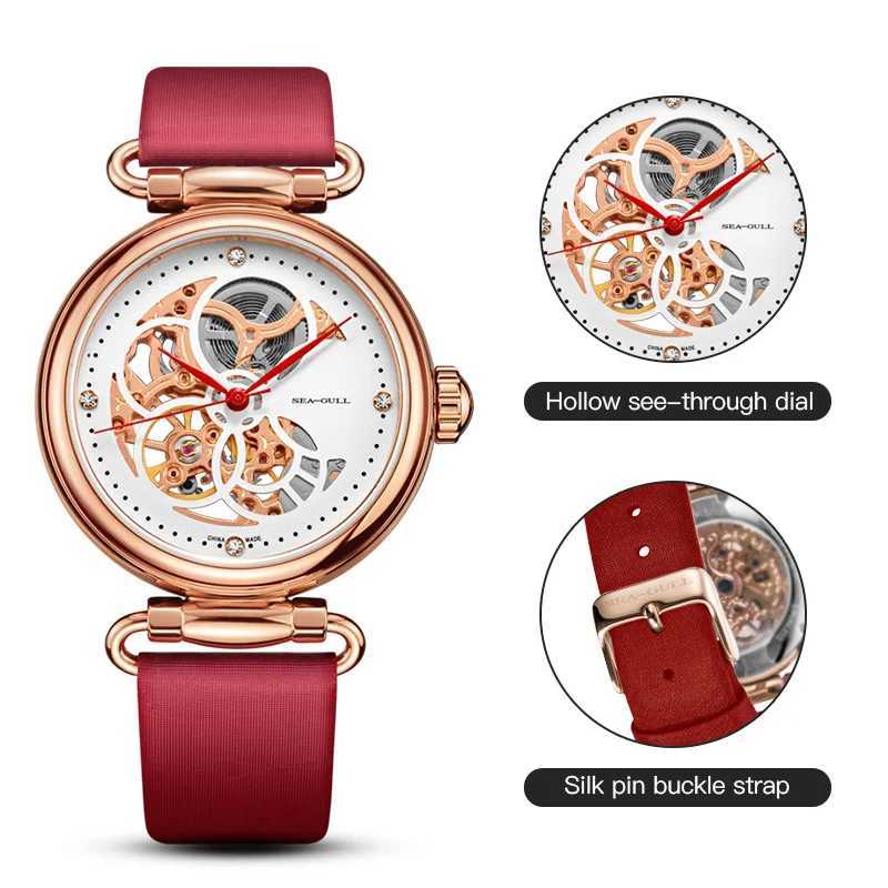 2022 Seagull Fashion Womens Leather Str Waterproof Automatic Full Hollow Mechanical Womens 811.11.6002 W250104