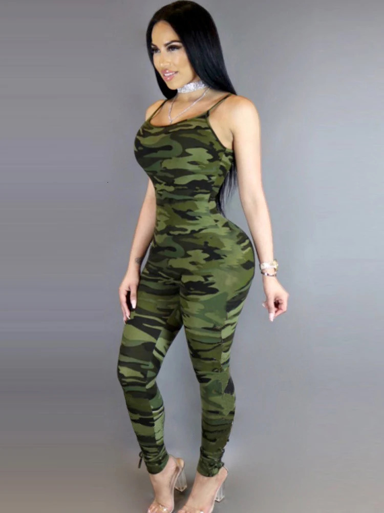 Womens Work Clothes 2024 Summer Printed Camouflage Camisole Jumpsuit Fashion Sexy Long Pants Casual Tight Fitting 241224