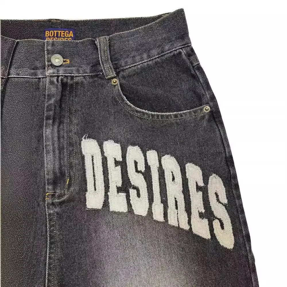 Personalized Embroidery Patchwork Tassel Casual Loose for Men Distressed Washed Denim Shorts American Retro Street Pants Y2k 250103