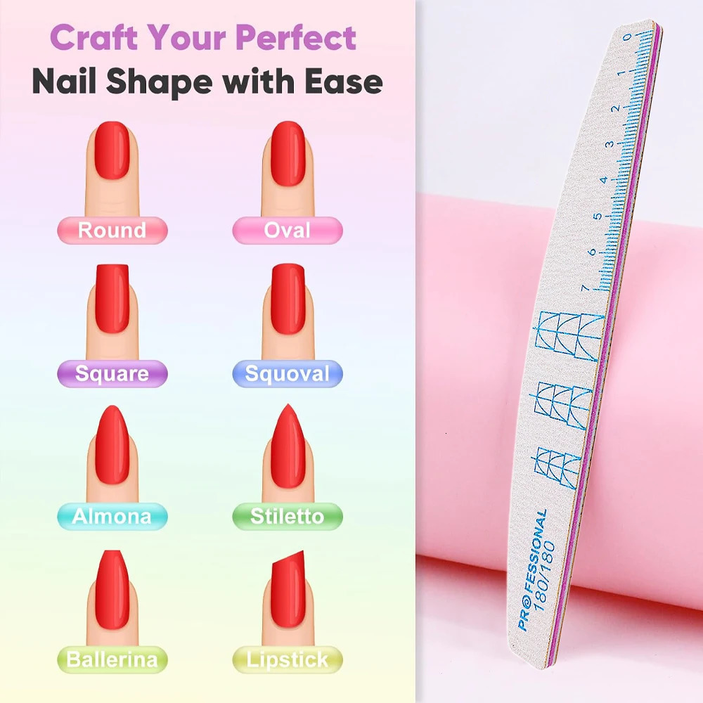 Nail File Buffer 100180240 Grit Half Moon Files Double Side Sandpaper Sanding Grinding Gel Polish Manicure Tool 241230