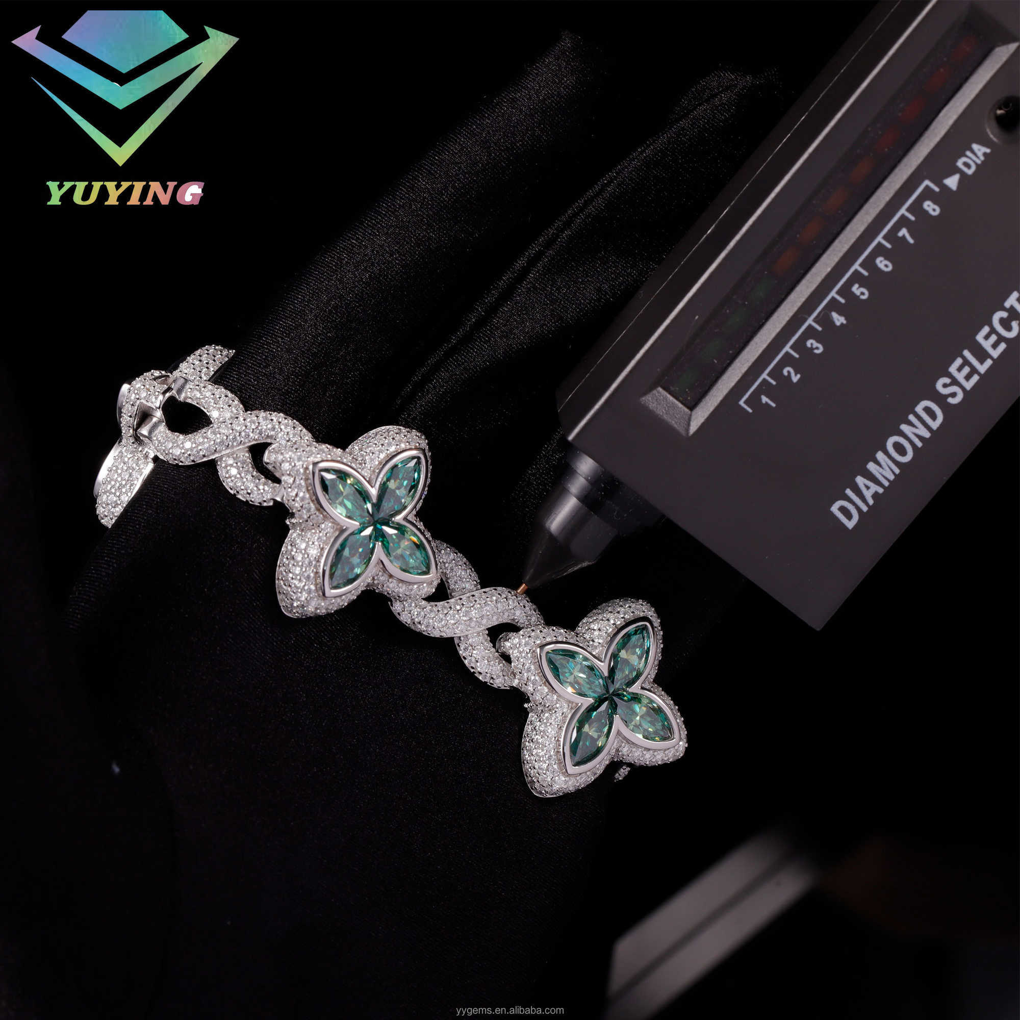Yy new arrived iced out clovers moissanite bracelets cuban chain 925 sterling silver fine jewelry bracelets for men women
