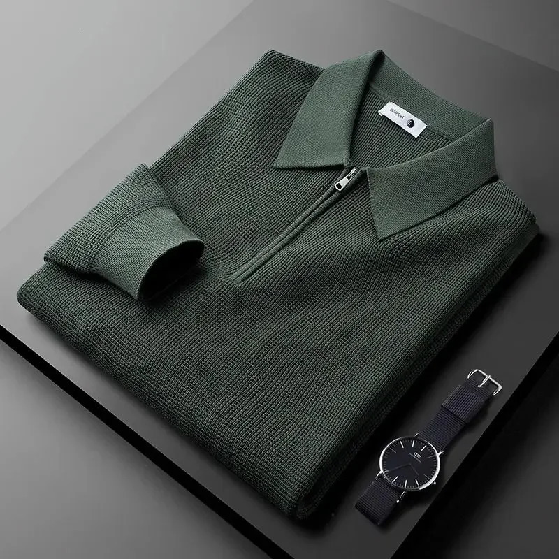 Knitted mens sportswear mens long sleeved polo T-shirt original Xxl 90s retro Korean leading Xl zipper 250103