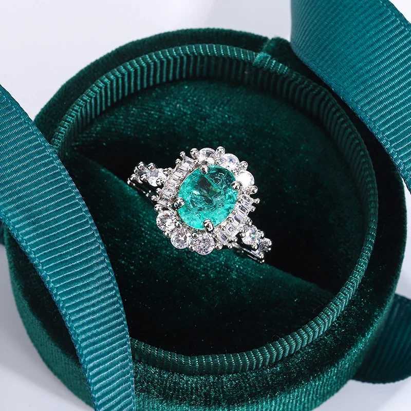 Exquisite Paraiba Green High Caon Diamond 925 Silver Plated Ring for Women Double Crystal Anniversary Gift Party JewelryXJ250514