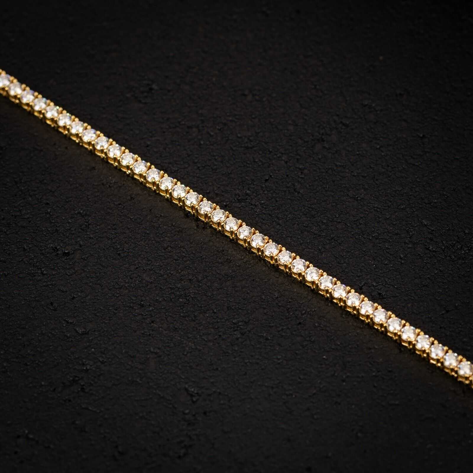 Iced Out 3mm Hiphop Tennis Chain 925 Sterling Silver 14k Gold Plated VVS Moissanite Tennis Chain