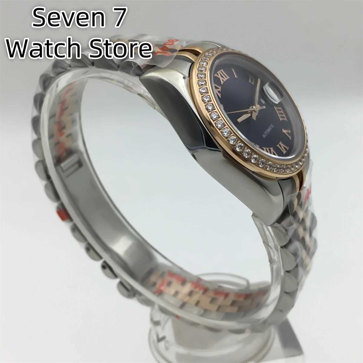 BLIGER 31mm NH05 Womens Automatic Sunburst White Mother Pearl Dial Shining Diamond Side Steel Stainless Steel Bracelet W250104