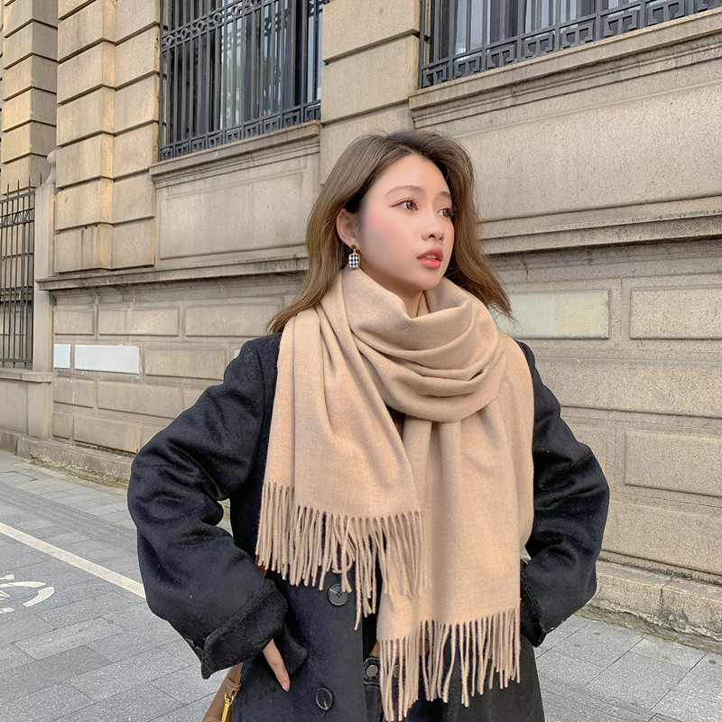 X0198 cashmere scarf women's winter thick solid color wool scarf versatile Korean version shawl men's autumn and winter white scarf