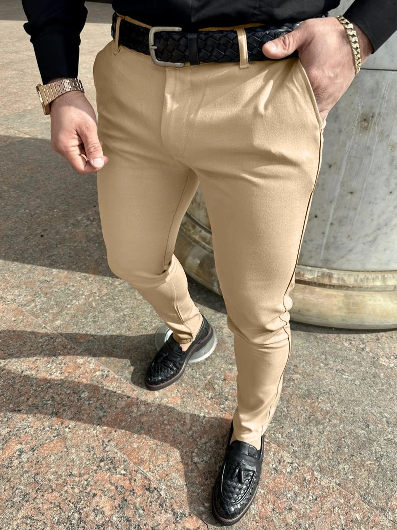 Solid Color Slim Mens Pants Europe and the United States Style Fashion Pencil Pants Business Casual Daily Hundred Foot Pants 250103