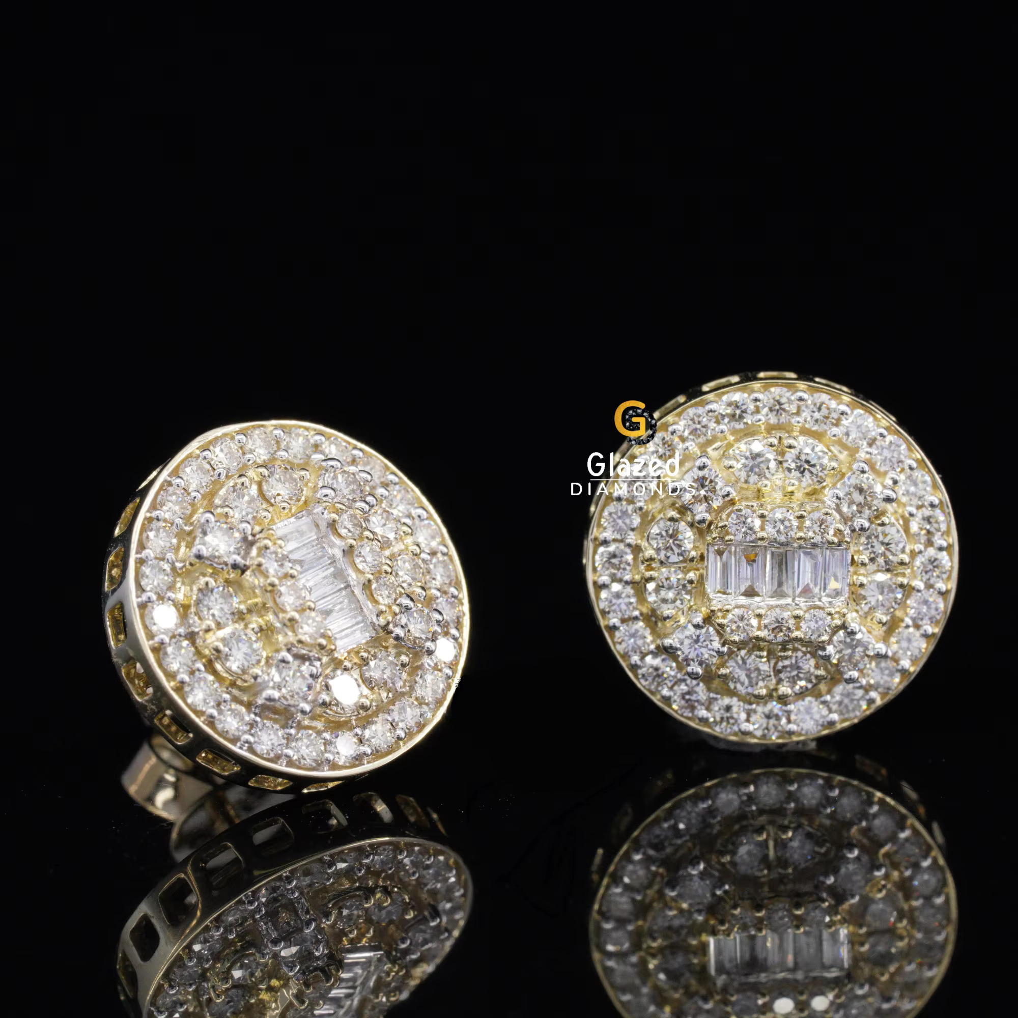 Custom Earrings Studded With Round Brilliant And Baguette Cut Moissanite Dias In Sterg Sier