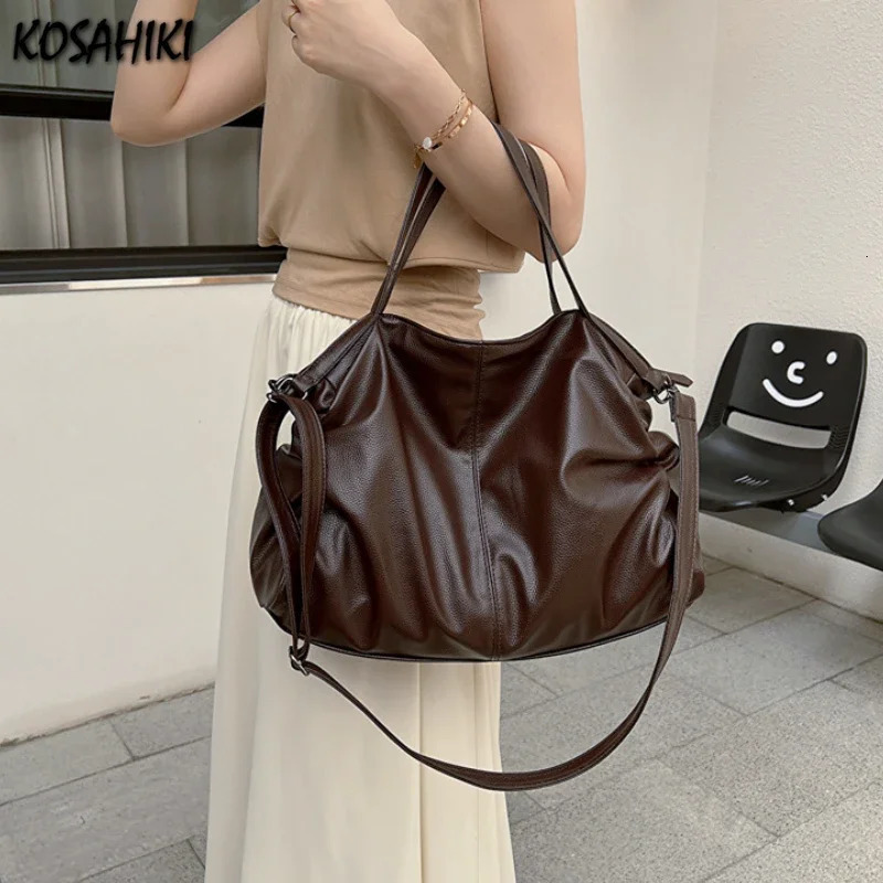 Pu Leather Korean All Match Chic Shoulder Handbags Casual Solid Office Lady Crossbody Bag Vintage Y2k Tote Bags High-capacity 250102