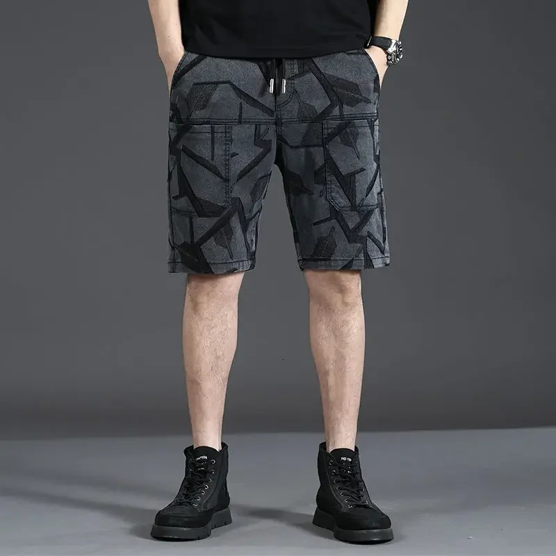 Mens denim shorts Bermuda oversized half length graphic mens shorts plus size er Xxxl sales Xl streetwear 241230