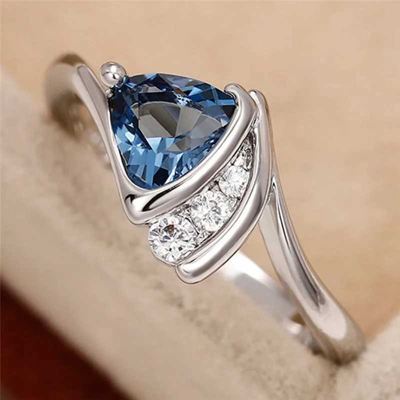 925 Sterling Silver Blue Cubic Zirconia Ring for Women High Quality Band Wedding Rings Anniversary GiftXJ250104