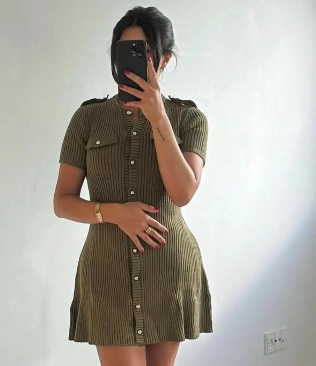 Elegant Knitted Mini Dress For Women Metal Button Sexy Slim Rib Sweater Dresses Female Holiday Party Outfits Autumn 2024 250102