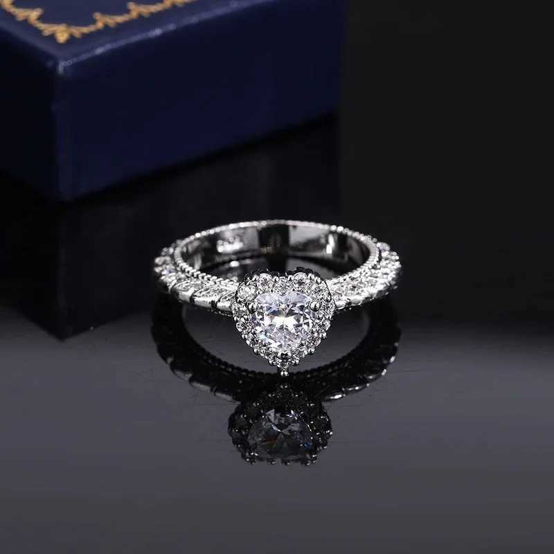 Heart Shed Ring 925 Silver Plated 10mm AAAA Zircon Wedding Ring Pair Ring Women Wedding Engagement Party JewelryXJ250514