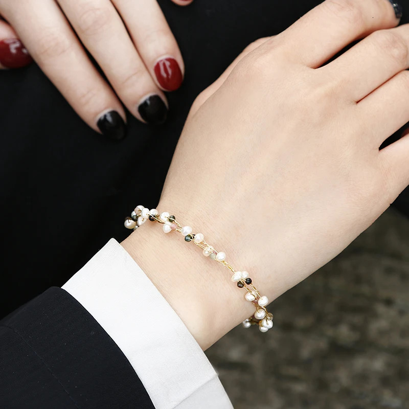 Original handmade 14K gold filled natural freshwater pearl tourmaline womens bracelet jewelry womens birthday gift 250102