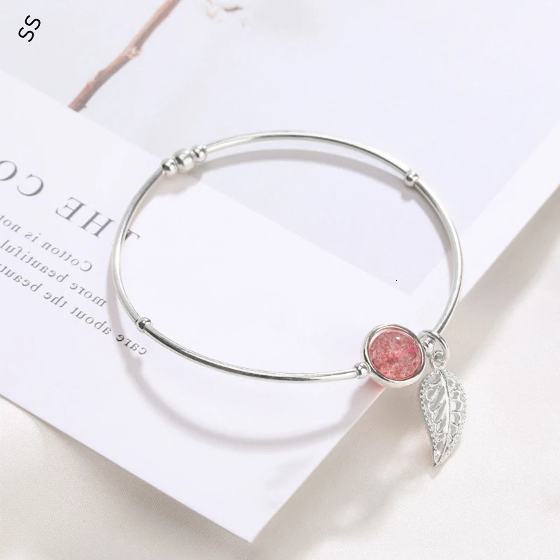 925 Silver Bracelet Strawberry Crystal Leaf Pendant Girl Student Handpiece Pouplar Bracelet Charm Decoration School 250102