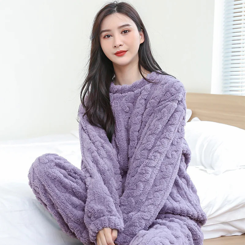 Winter Couples Pajamas Homewear Suit Men and Women Shu Cotton Fall Coral Velvet Thickened Warm 250103