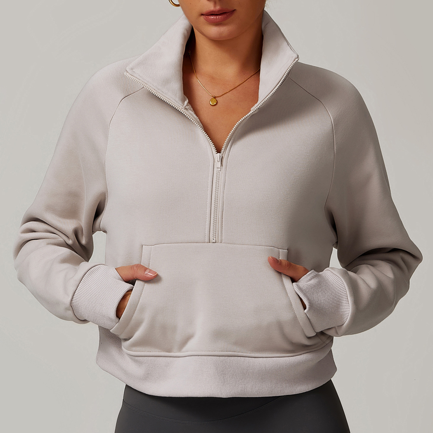 Winter New Loose Women's Long Sleeved Lamb Thick Pocket Fleece Half Zipper Jacket Warm And Flannel