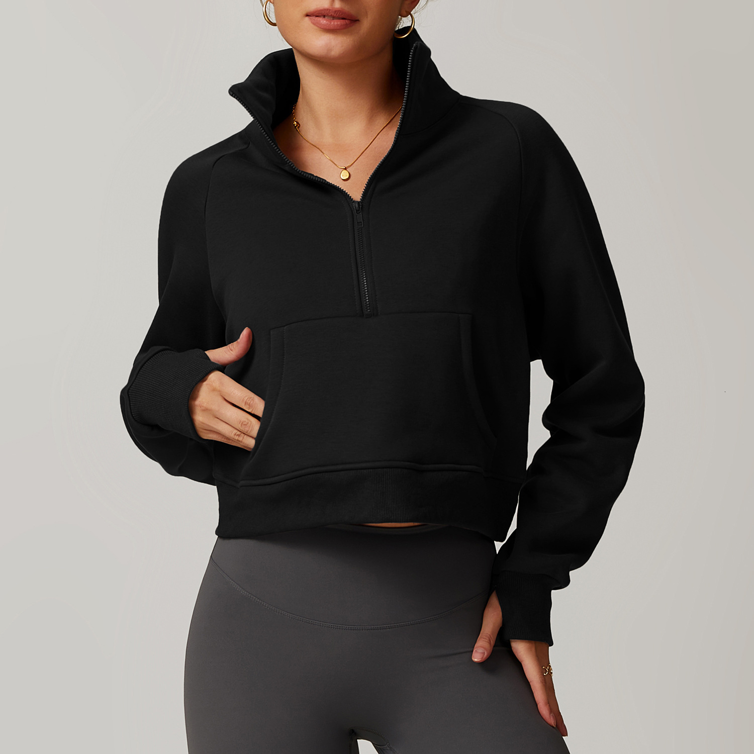 Winter New Loose Women's Long Sleeved Lamb Thick Pocket Fleece Half Zipper Jacket Warm And Flannel