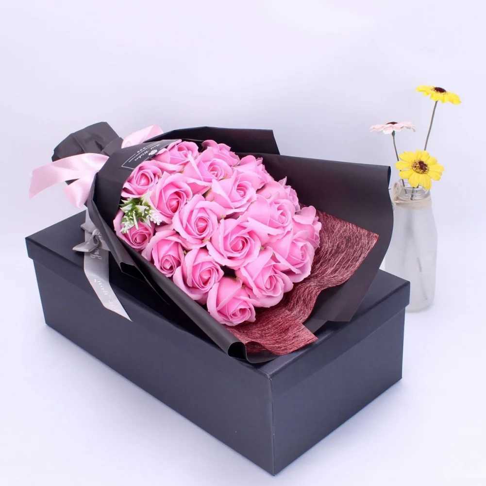 18 pieces ortificial soap wer rose bouquet box for girlfriend mother Christmas Valentines Day birthday wedding gift W250104