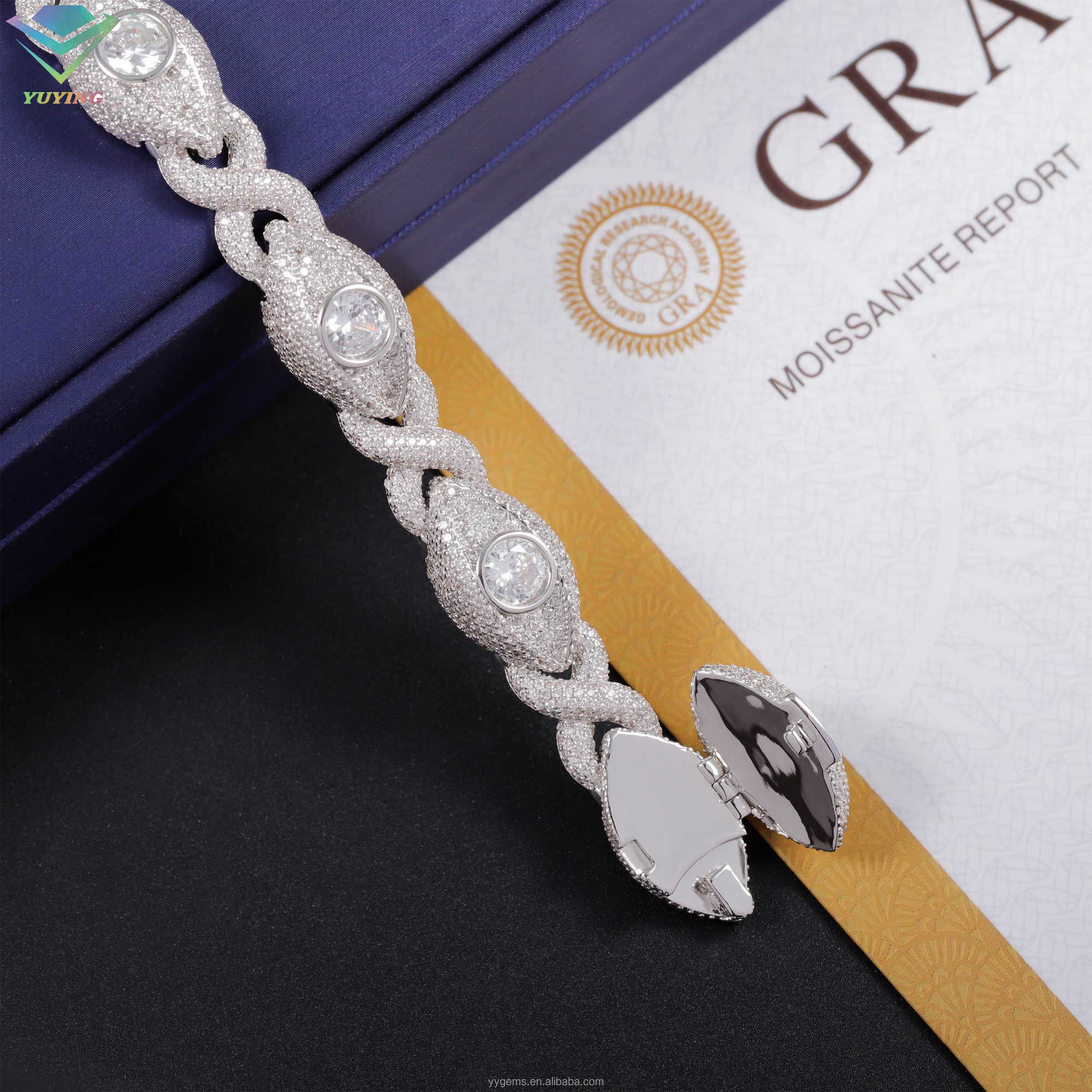 Yu Ying catch eye pass diamond test excellent moissanite diamonds infinity link bracelet 925 silver cuban chain jewelry bracelet