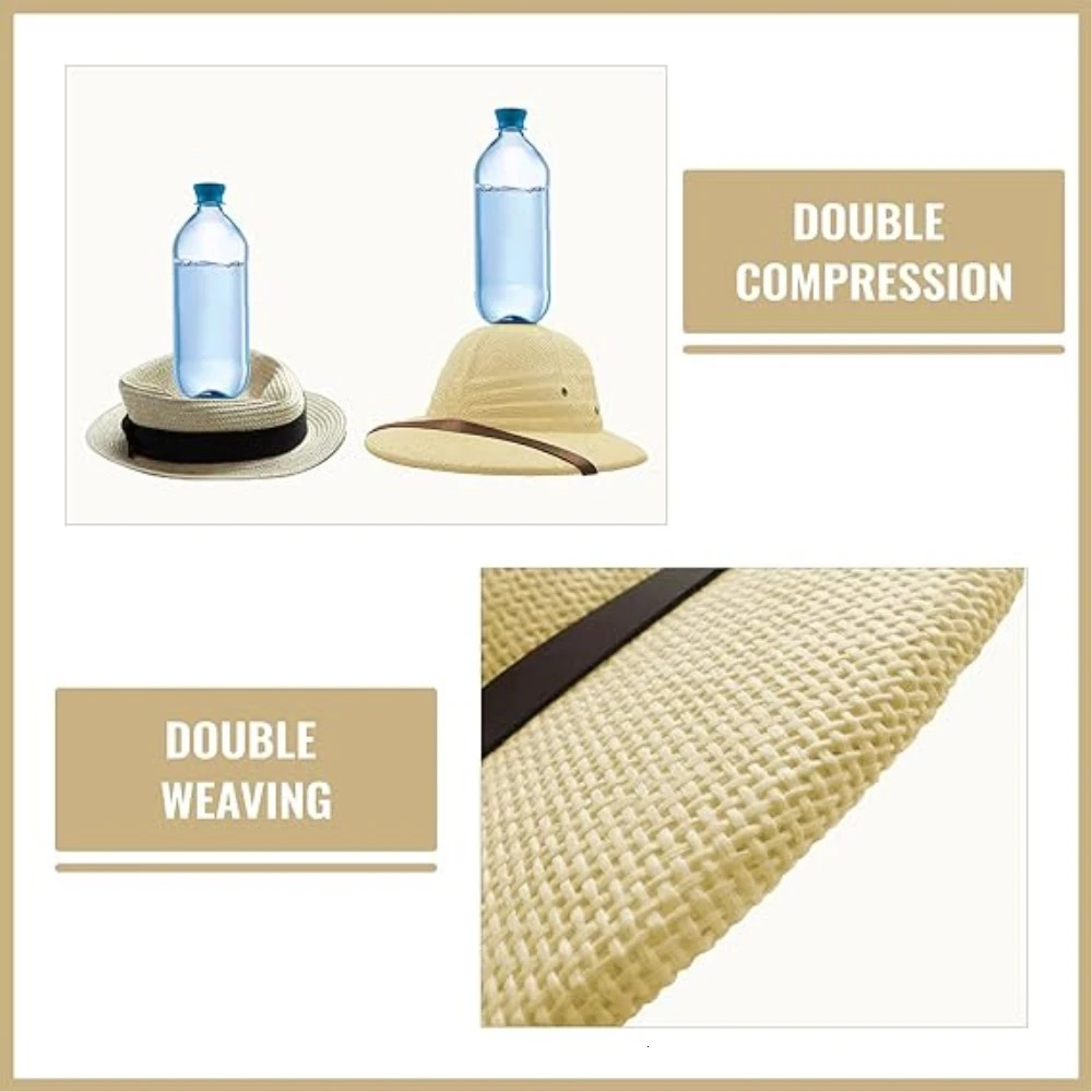 100% Straw Helmet Pith Sun Hat Summer Men Vietnam War Army Hat Dad Boater Bucket Hats Safari Jungle Miners Cap 250103