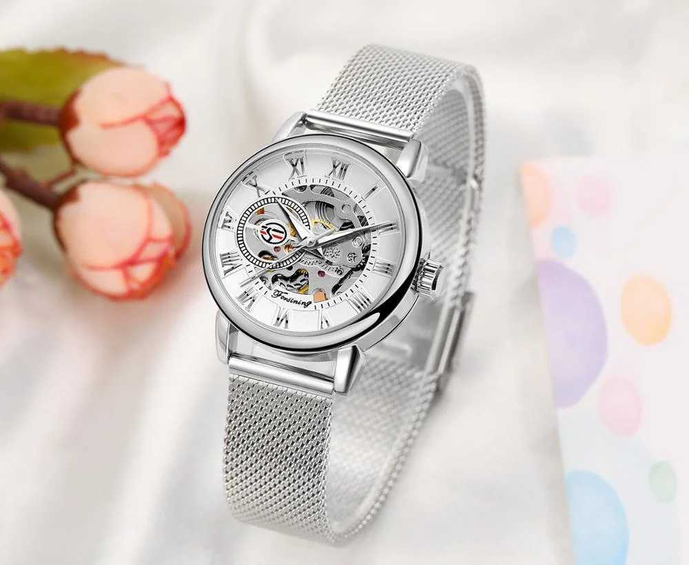 Forsining 99 Fashion Elegant Skeleton for Women New Luxury Factory Mechanical Wristes Rose Gold Laes W250104