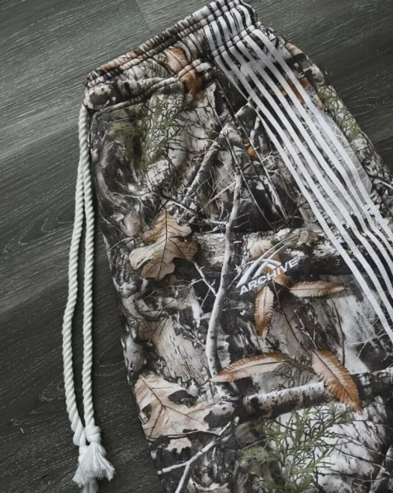 Y2K leaf camouflage functional tactical functional pants mens and womens quality jogging drawstring sweater work pants 250103