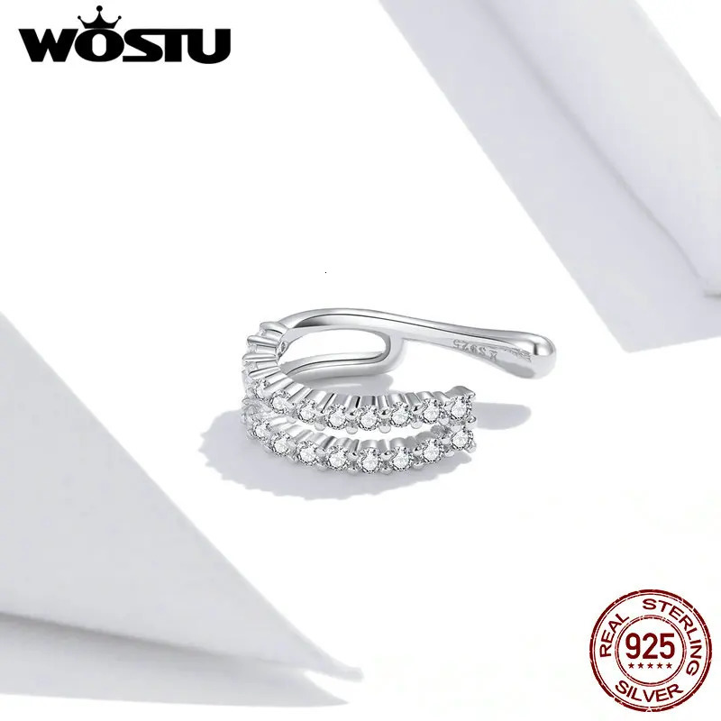 WOSTU 1 Pairs 925 Sterling Silver Ear Clip earrings Earrings for Women Zircon Ear Cuff Earring Ear Line Fashion Jewelry 250103